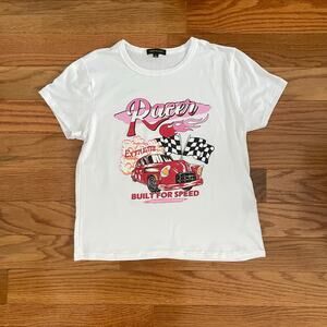 Ruby & Lace White Racer Extreme Built For Speed Racing Graphic Car T-Shirt L